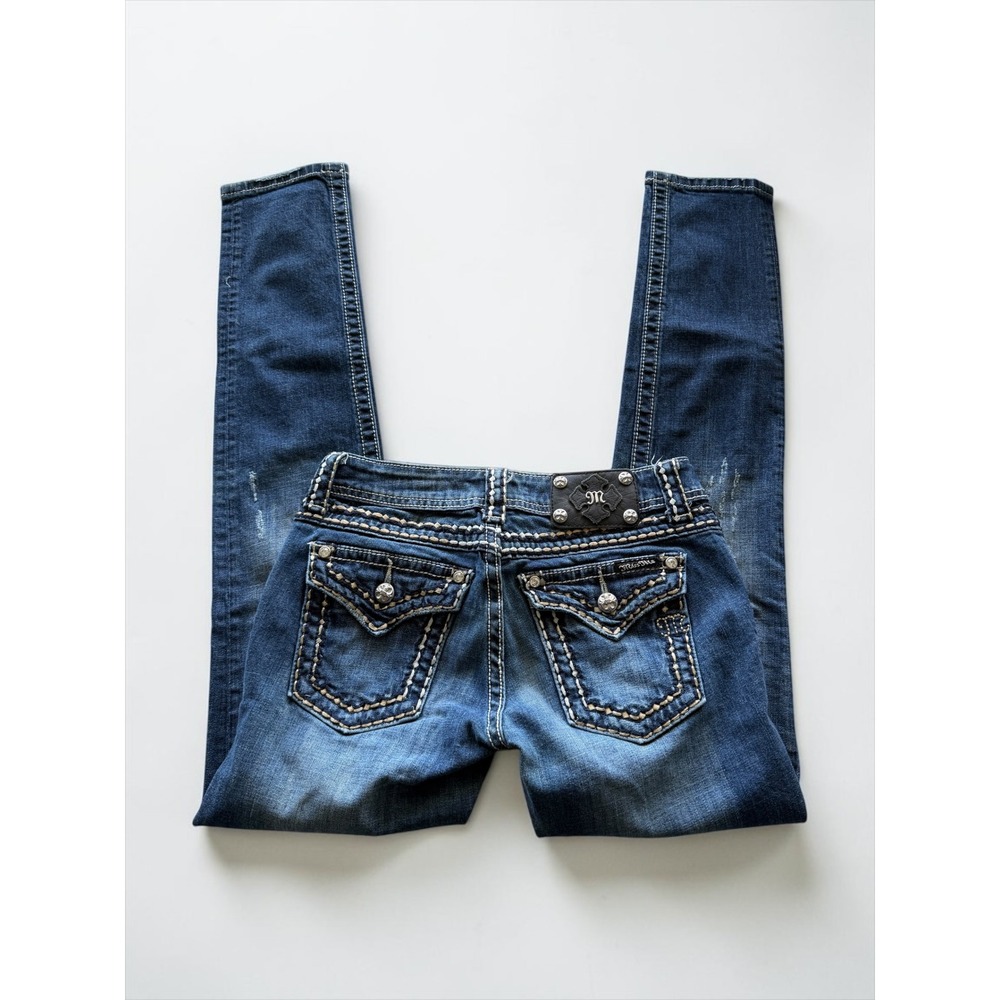 Miss Me Skinny Jeans Womens 27 Dark Wash Embellished Flap Pocket